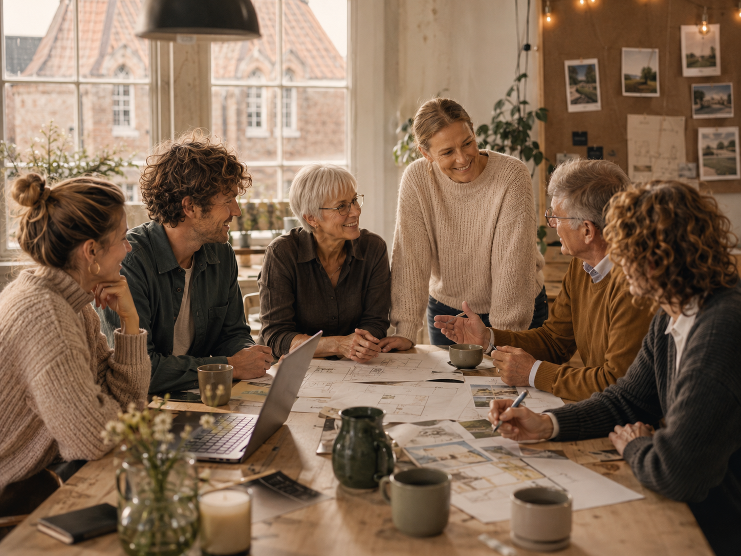 Frivillige fra en lokal forening planlægger et arrangement omkring et bord i Esbjerg Kommune